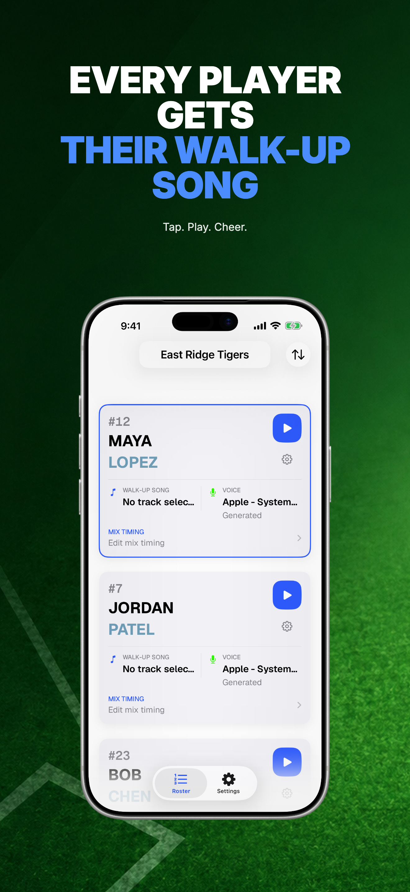 Walkout Music lineup screen on iPhone