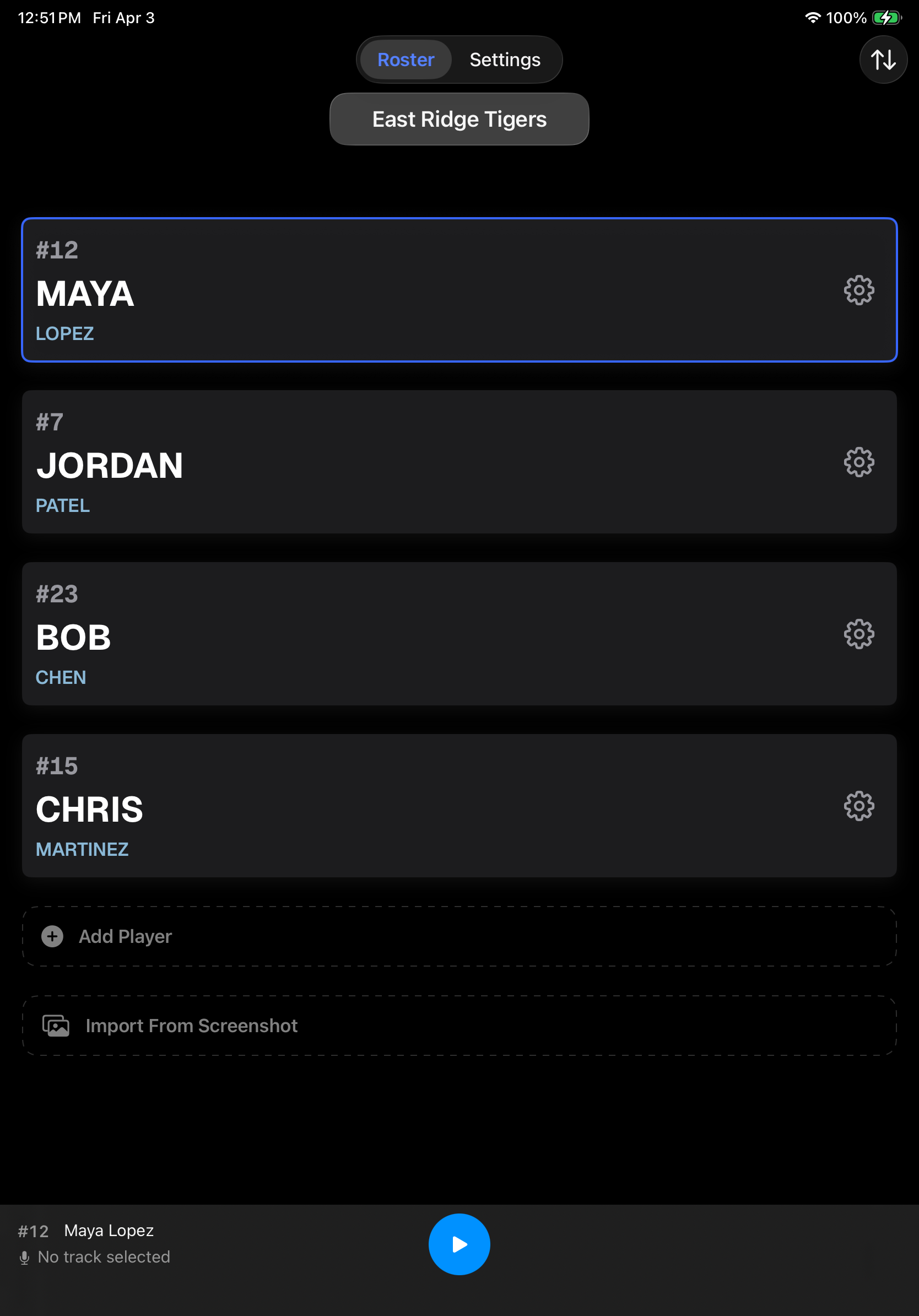 OnDeck Audio roster screen on iPad