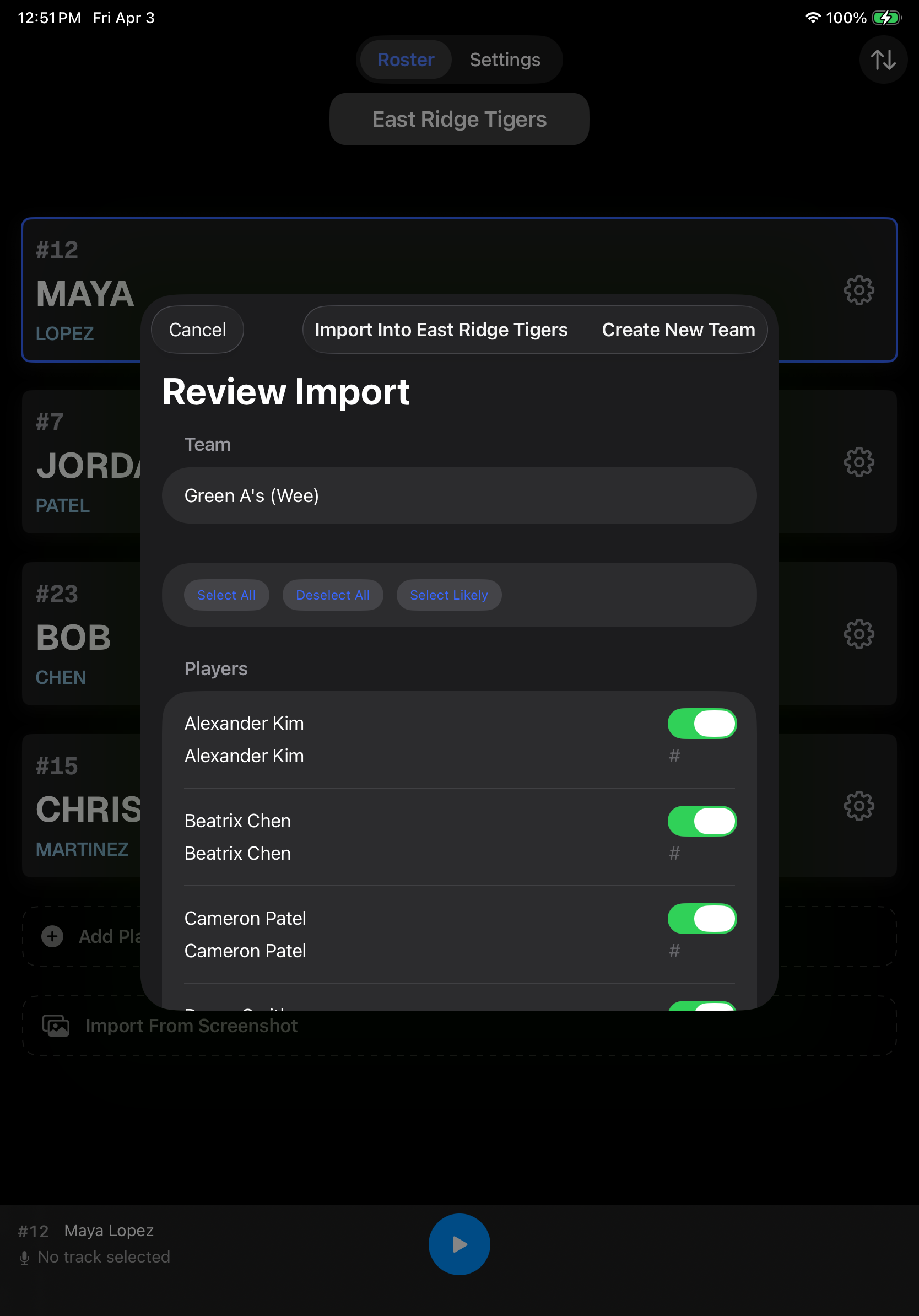 OnDeck Audio OCR import review screen on iPad