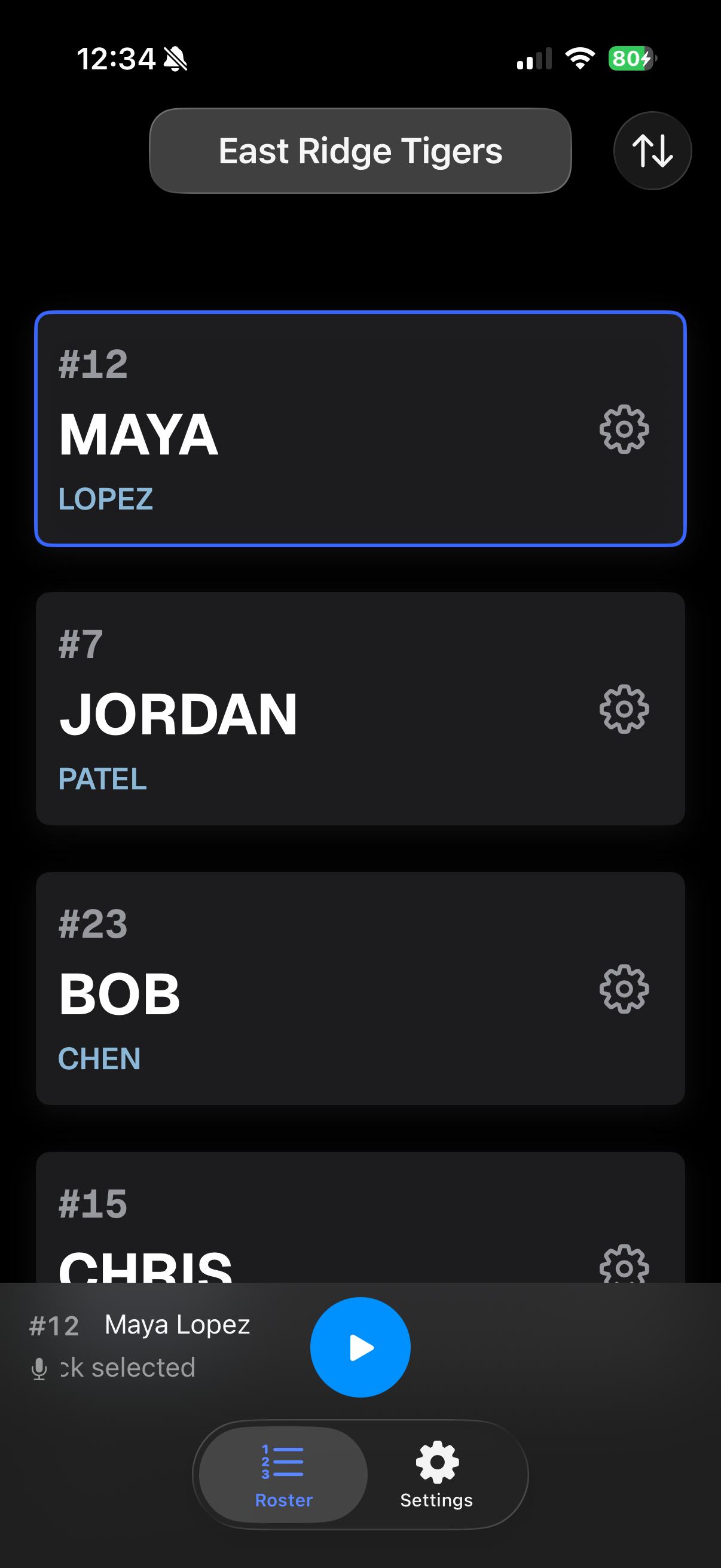 OnDeck Audio roster screen on iPhone