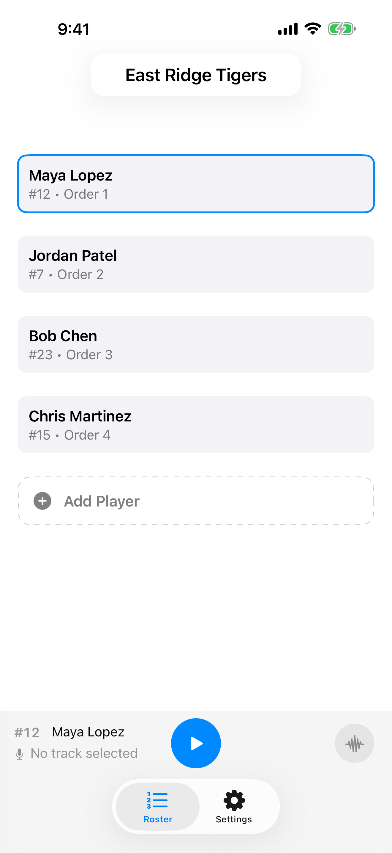 OnDeck Audio roster screen in light mode on iPhone