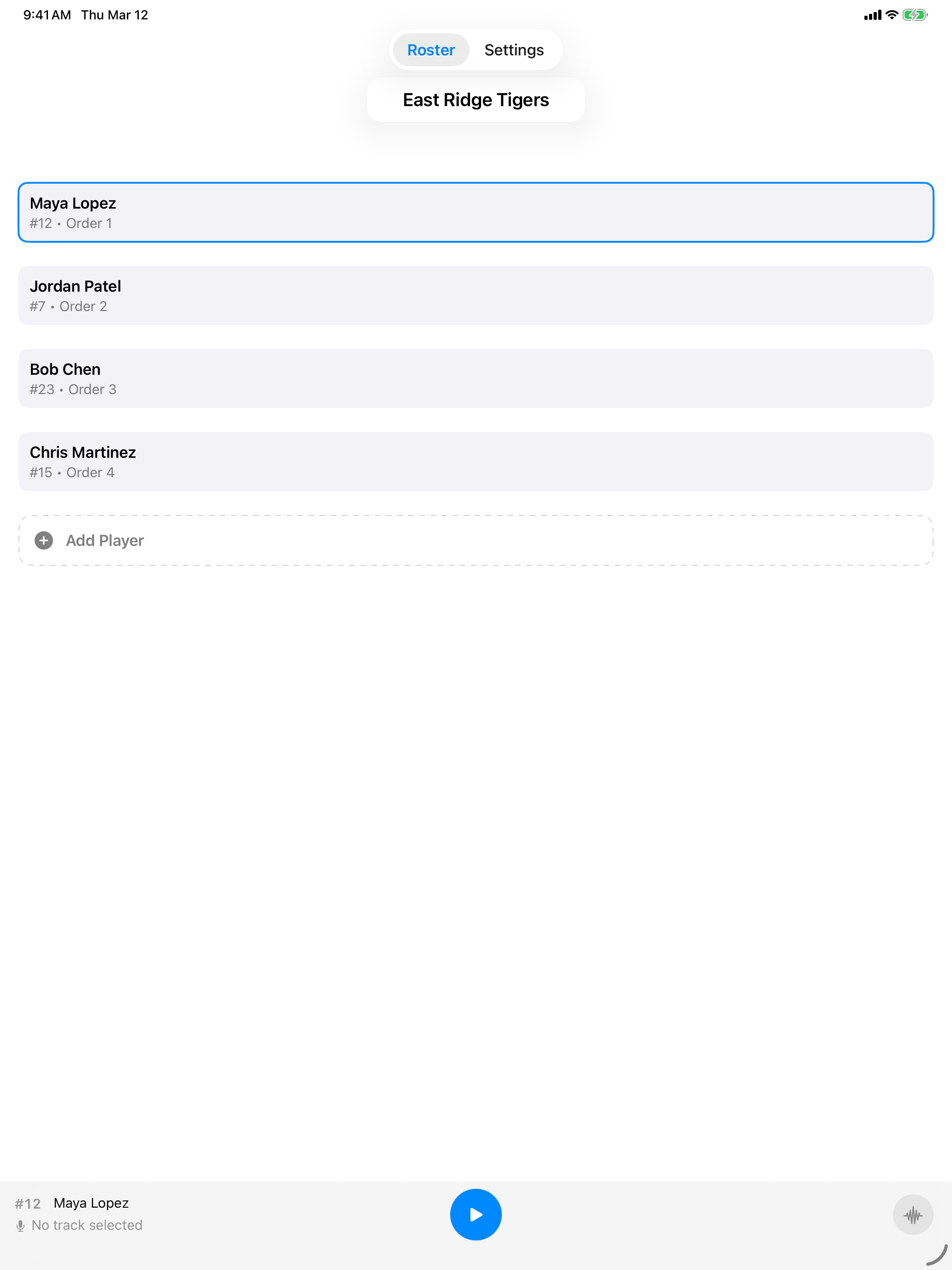 OnDeck Audio roster screen in light mode on iPad